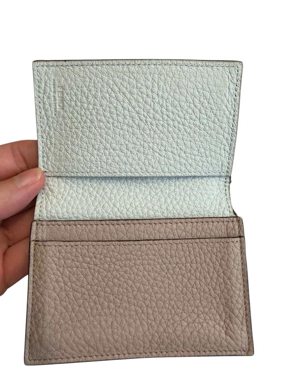 Fendi Pebbled Leather Card Wallet in Light Taupe